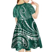 Polynesia Plumeria Lei Kid Short Sleeve Dress Sage Green Curves Motif LT7 - Polynesian Pride