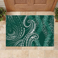 Polynesia Plumeria Lei Rubber Doormat Sage Green Curves Motif LT7 Dark Green - Polynesian Pride
