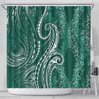 Polynesia Plumeria Lei Shower Curtain Sage Green Curves Motif