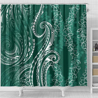 Polynesia Plumeria Lei Shower Curtain Sage Green Curves Motif