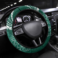 Polynesia Plumeria Lei Steering Wheel Cover Sage Green Curves Motif LT7 Universal Fit Dark Green - Polynesian Pride