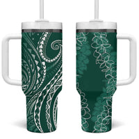 Polynesia Plumeria Lei Tumbler With Handle Sage Green Curves Motif