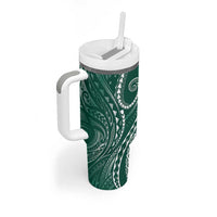 Polynesia Plumeria Lei Tumbler With Handle Sage Green Curves Motif