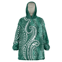 Polynesia Plumeria Lei Wearable Blanket Hoodie Sage Green Curves Motif LT7 One Size Dark Green - Polynesian Pride