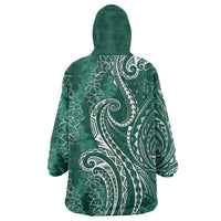 Polynesia Plumeria Lei Wearable Blanket Hoodie Sage Green Curves Motif LT7 - Polynesian Pride