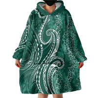 Polynesia Plumeria Lei Wearable Blanket Hoodie Sage Green Curves Motif LT7 - Polynesian Pride