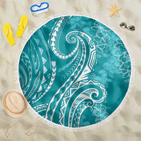 Polynesia Plumeria Lei Beach Blanket Teal Curves Motif LT7 One Size 150cm Teal - Polynesian Pride