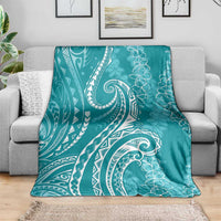 Polynesia Plumeria Lei Blanket Teal Curves Motif