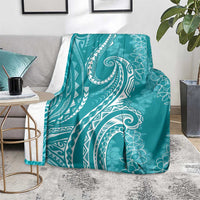 Polynesia Plumeria Lei Blanket Teal Curves Motif