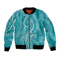Polynesia Plumeria Lei Bomber Jacket Teal Curves Motif