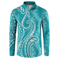 Polynesia Plumeria Lei Button Sweatshirt Teal Curves Motif LT7 Teal - Polynesian Pride