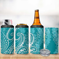 Polynesia Plumeria Lei 4 in 1 Can Cooler Tumbler Teal Curves Motif LT7 - Polynesian Pride