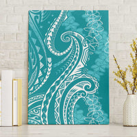 Polynesia Plumeria Lei Canvas Wall Art Teal Curves Motif LT7 Without Frame Teal - Polynesian Pride