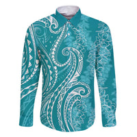 Polynesia Plumeria Lei Family Matching Summer Maxi Dress and Hawaiian Shirt Teal Curves Motif