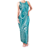 Polynesia Plumeria Lei Family Matching Tank Maxi Dress and Hawaiian Shirt Teal Curves Motif