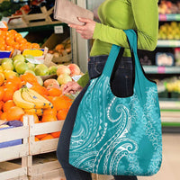 Polynesia Plumeria Lei Grocery Bag Teal Curves Motif LT7 - Polynesian Pride