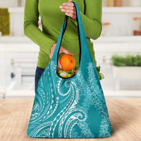 Polynesia Plumeria Lei Grocery Bag Teal Curves Motif LT7 - Polynesian Pride