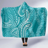 Polynesia Plumeria Lei Hooded Blanket Teal Curves Motif LT7 One Size Teal - Polynesian Pride