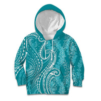 Polynesia Plumeria Lei Kid Hoodie Teal Curves Motif LT7 Hoodie Teal - Polynesian Pride