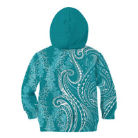 Polynesia Plumeria Lei Kid Hoodie Teal Curves Motif LT7 - Polynesian Pride