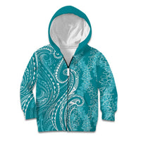 Polynesia Plumeria Lei Kid Hoodie Teal Curves Motif LT7 Zip Hoodie Teal - Polynesian Pride