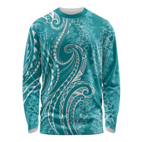 Polynesia Plumeria Lei Long Sleeve Shirt Teal Curves Motif LT7 Unisex Teal - Polynesian Pride