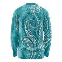 Polynesia Plumeria Lei Long Sleeve Shirt Teal Curves Motif LT7 - Polynesian Pride