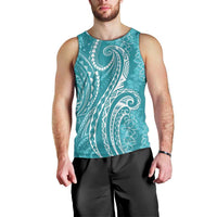 Polynesia Plumeria Lei Men Tank Top Teal Curves Motif LT7 - Polynesian Pride