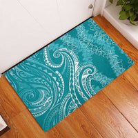 Polynesia Plumeria Lei Rubber Doormat Teal Curves Motif LT7 - Polynesian Pride