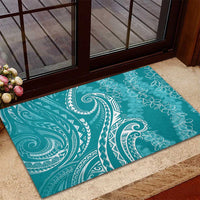 Polynesia Plumeria Lei Rubber Doormat Teal Curves Motif LT7 - Polynesian Pride