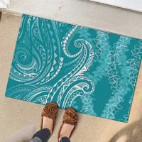 Polynesia Plumeria Lei Rubber Doormat Teal Curves Motif LT7 - Polynesian Pride