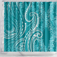 Polynesia Plumeria Lei Shower Curtain Teal Curves Motif