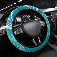 Polynesia Plumeria Lei Steering Wheel Cover Teal Curves Motif LT7 Universal Fit Teal - Polynesian Pride