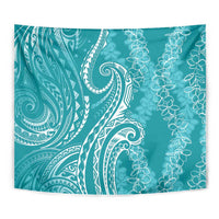 Polynesia Plumeria Lei Tapestry Teal Curves Motif