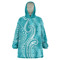 Polynesia Plumeria Lei Wearable Blanket Hoodie Teal Curves Motif LT7 One Size Teal - Polynesian Pride