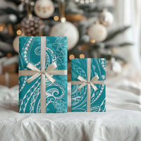 Polynesia Plumeria Lei Wrapping Paper Teal Curves Motif LT7 - Polynesian Pride