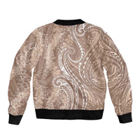 Polynesia Plumeria Lei Bomber Jacket Beige Curves Motif