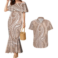 Polynesia Plumeria Lei Couples Matching Mermaid Dress and Hawaiian Shirt Beige Curves Motif LT7 Beige - Polynesian Pride