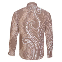 Polynesia Plumeria Lei Family Matching Short Sleeve Bodycon Dress and Hawaiian Shirt Beige Curves Motif