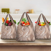 Polynesia Plumeria Lei Grocery Bag Beige Curves Motif LT7 3-pack One Size Beige - Polynesian Pride