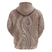 Polynesia Plumeria Lei Hoodie Beige Curves Motif