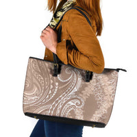 Polynesia Plumeria Lei Leather Tote Bag Beige Curves Motif