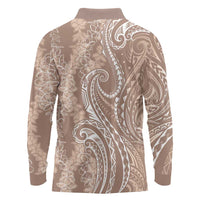 Polynesia Plumeria Lei Long Sleeve Polo Shirt Beige Curves Motif