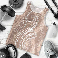 Polynesia Plumeria Lei Men Tank Top Beige Curves Motif LT7 - Polynesian Pride