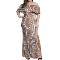 Polynesia Plumeria Lei Off Shoulder Maxi Dress Beige Curves Motif