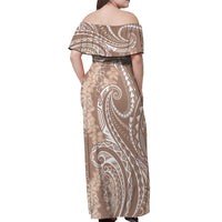 Polynesia Plumeria Lei Off Shoulder Maxi Dress Beige Curves Motif