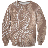 Polynesia Plumeria Lei Sweatshirt Beige Curves Motif LT7 Unisex Beige - Polynesian Pride