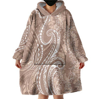 Polynesia Plumeria Lei Wearable Blanket Hoodie Beige Curves Motif LT7 - Polynesian Pride