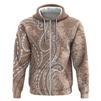 Polynesia Plumeria Lei Zip Hoodie Beige Curves Motif