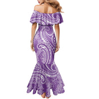 Polynesia Plumeria Lei Family Matching Mermaid Dress and Hawaiian Shirt Periwinkle Curves Motif